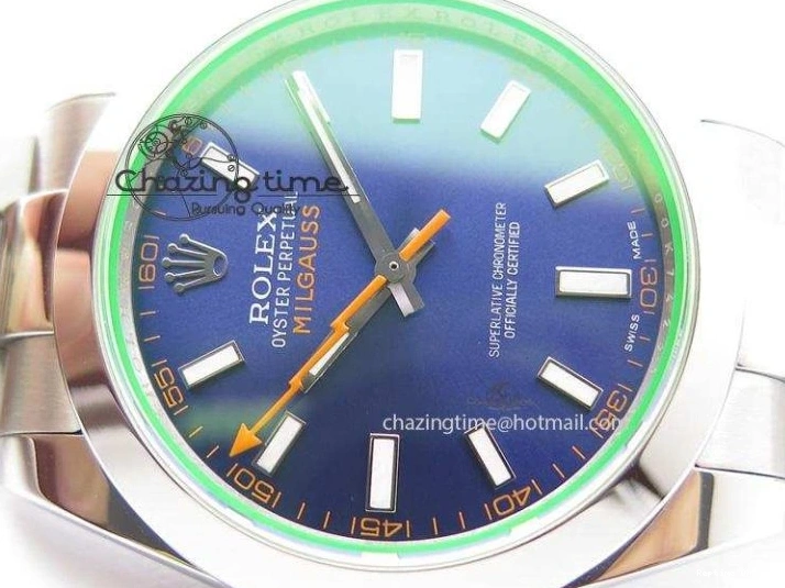 0414 Fashionable Milgauss 116400 GV JF 1:1 Green Sapphire Blue Dial On SS Bracelet A2824 V 3950